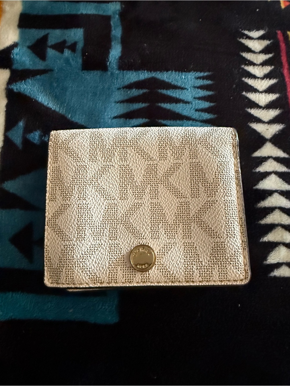 Michael Kors Metallic Gold MK Pattern Compact Bifold Wallet
